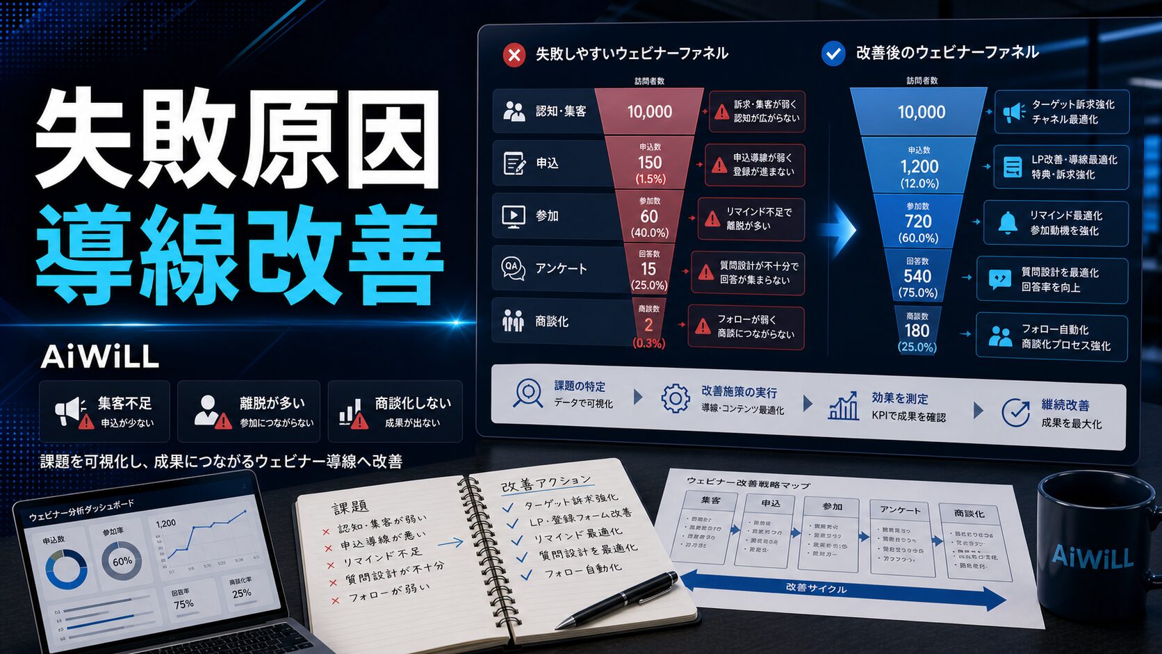 ウェビナー失敗原因と導線改善のアイキャッチ
