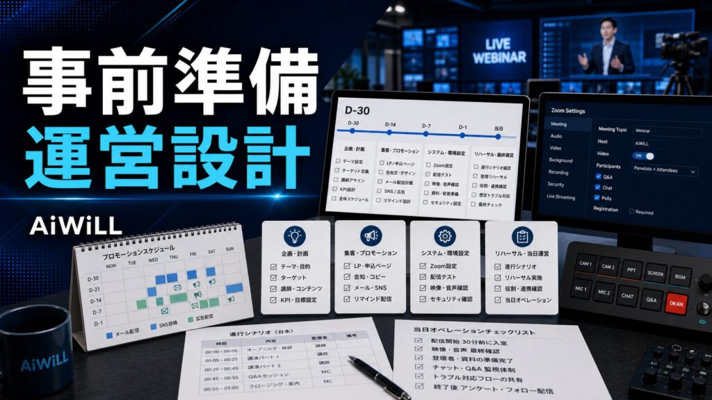 ウェビナー事前準備と運営設計のアイキャッチ