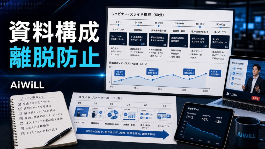 ウェビナー資料構成と離脱防止のアイキャッチ