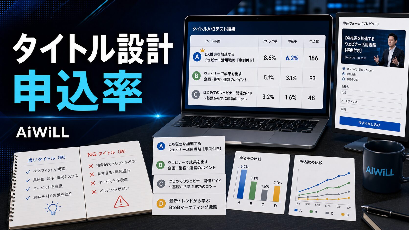 ウェビナータイトル設計と申込率改善のアイキャッチ
